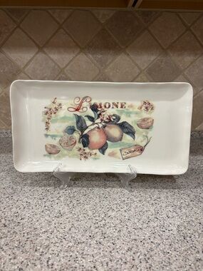 CERAMICA CUORE LEMONS HANDLED PLATE TRAY CERAMICS MADE IN ITALY - Never Used